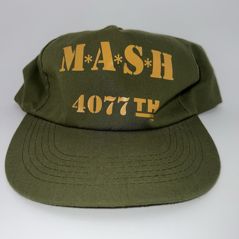 Vintage MASH 4077th Snapback Hat Cap Green Army 20th Century Fox TV Military 80s